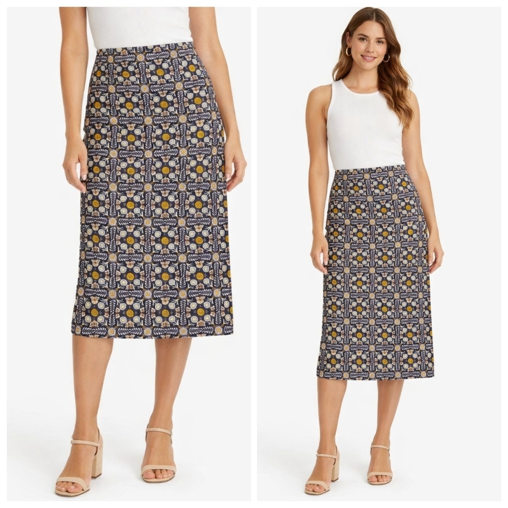 Boden Tile Print Boho Geometric Pencil Skirt Multicolor Women's Size 10‎